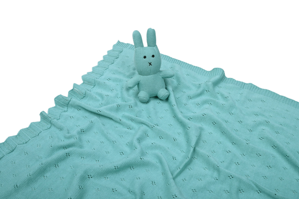 Bunny/Toy (Aqua) 80x100  Baby blanket with toy