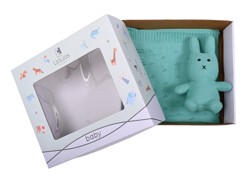 Bunny/Toy (Aqua) 80x100  Baby blanket with toy