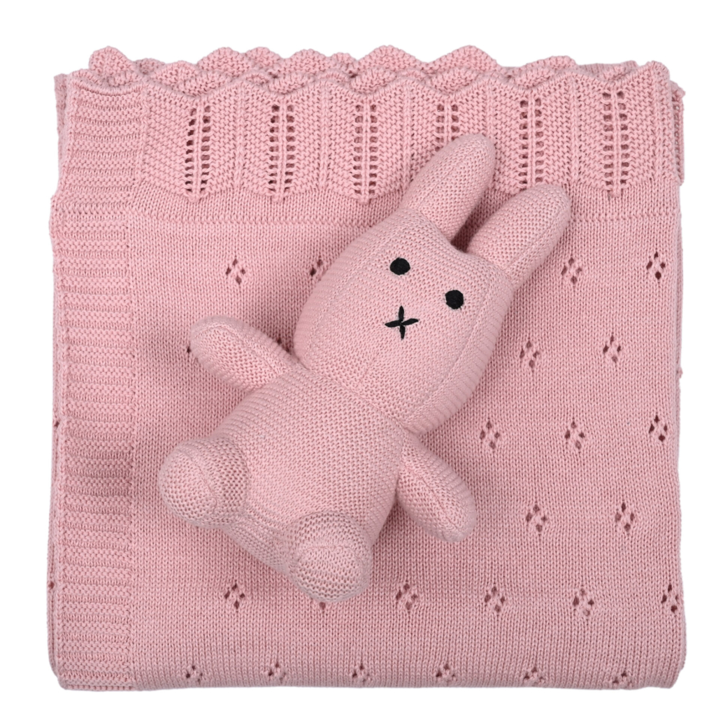 Bunny/Toy (Pink) 80x100  Baby blanket with toy